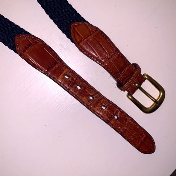 Brighton Woven Belt Croc Embossed Leather Brass Buckle Mens Size 40 - Picture 4 of 10